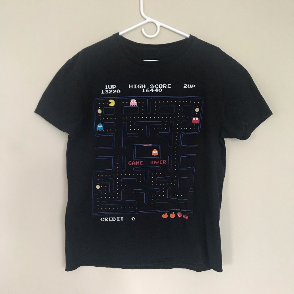 Retro Pacman Video Game Maze Black T-shirt Size L
